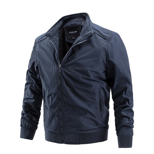Áo khoác nam khóa kéo bo gấu basic - Xanh đậm 4XL